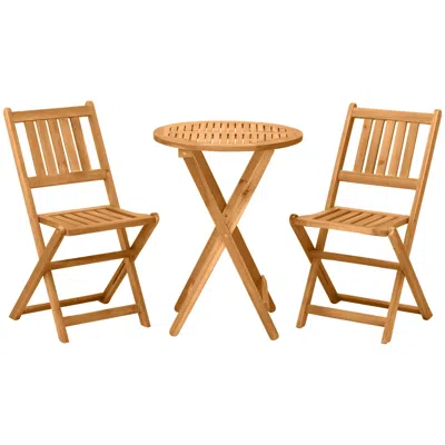 Hodetail 3-piece Patio Bistro Set, Folding Acacia Wood Bistro, Set Outdoor Square Table Two Chair, Slatted Fi