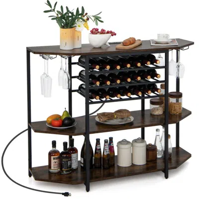 Hodetail 3-tier Wine Bar Cabinet With Storage Shelves