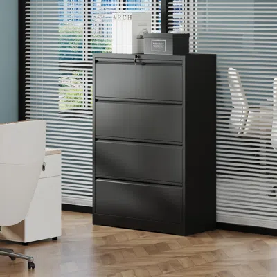 Hodetail 4 Drawer Lateral File Cabinet With Lock - Tall Heavy-duty Metal Filing Cabinet For Home Office, Spac