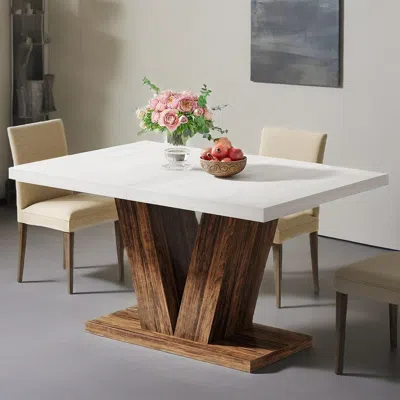 Hodetail 47-inch Dining Table For 4, White Kitchen Dinner Table With Heavy Duty Pedestal, Farmhouse Wooden Ea