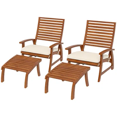 Hodetail 4-piece Outdoor Seating Group: Acacia Wood, Cream Cushions, Includes Footstools For Ultimate Relaxat