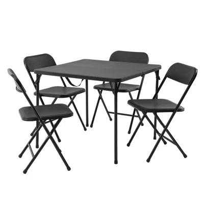 Hodetail 5 Piece Resin Card Folding Table And Four Folding Chairs Set, Black
