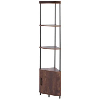 Hodetail 5 Tier Corner Shelf With Led Light, 65.4" Tall Corner Bookshelf With Storage Cabinet, Display Shelf 