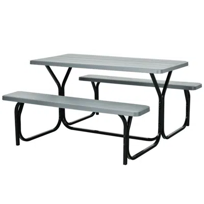 Hodetail All Weather Outdoor Picnic Table Bench Set With Metal Base Wood