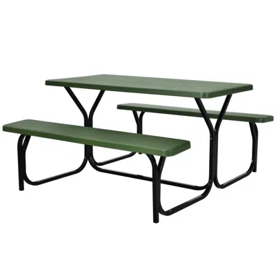 Hodetail All Weather Outdoor Picnic Table Bench Set With Metal Base Wood