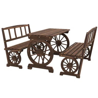 Hodetail Carbonized Patio Perfection: 4-person Dining Set With Carriage-wheel Design For Alfresco Elegance