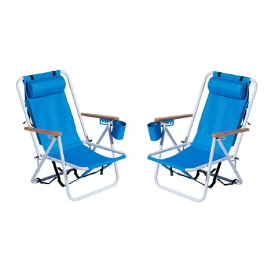 Hodetail Folding Beach Chair Set Of 2 For Adults, 4 Position Portable Backpack Foldable Camping Chair With He