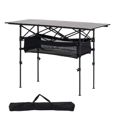 Hodetail Folding Camping Table, Portable Roll Up Side Tables,46 Inch Lightweight Aluminum Beach Table With Ad