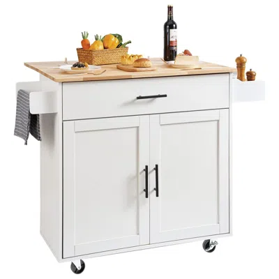Hodetail Kitchen Island Cart With Solid Wood Top, 35.4" Width Mobile Carts With Storage Cabinet, Rolling Kitc