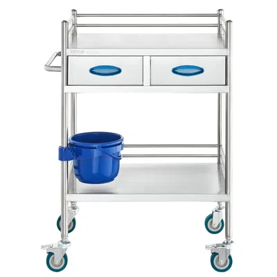 Hodetail Lab Serving Cart, 2 Layers Stainless Steel Utility Rolling Cart, Medical Cart With Two Drawers, Dent
