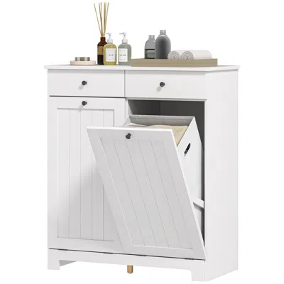 Hodetail Laundry Hamper Cabinet, Laundry Cabinet With 2 Tilt Out Laundry Baskets And 2 Drawers, White
