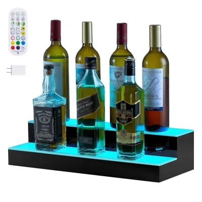 Hodetail Led Lighted Liquor Bottle Display, 2 Tiers 20 Inches Whiskey Rack, Supports Usb, Illuminated Home Ba