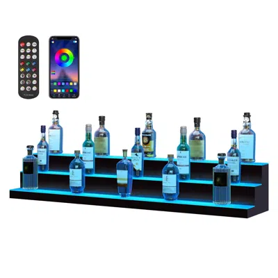 Hodetail Led Lighted Liquor Bottle Display, 3 Tiers 60 Inch Commercial Illuminated Home Bar Shelf, 3 Steps Wh