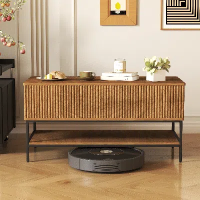 Hodetail Lift Top Coffee Table 39.4 Inch Rectangle, Farmhouse Style With Hidden Storage & Lower Shelf, Sturdy