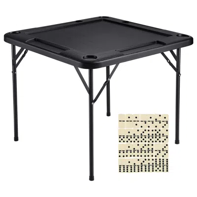 Hodetail Mahjong Table, Square 4 Player Folding Card Table With 4 Cup Holders & 4 Chip Trays, Portable Domino
