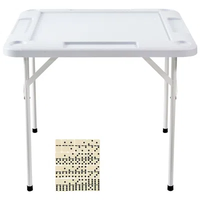 Hodetail Mahjong Table, Square 4 Player Folding Card Table With 4 Cup Holders & 4 Chip Trays, Portable Domino