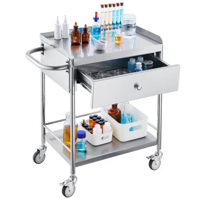 Hodetail Medical Cart, 2-layer Stainless Steel Cart 220 Lbs Weight Capacity, Lab Utility Cart With 360° Silen