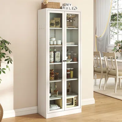 Hodetail Metal Kitchen Pantry Cabinet - 72" Tall Storage With 5 Adjustable Shelves, White Freestanding Cabine