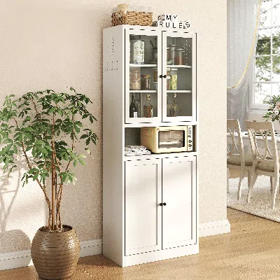 Hodetail Metal Kitchen Pantry Cabinet - 72" Tall Storage With Adjustable Shelves (white), Heavy Duty Stainles