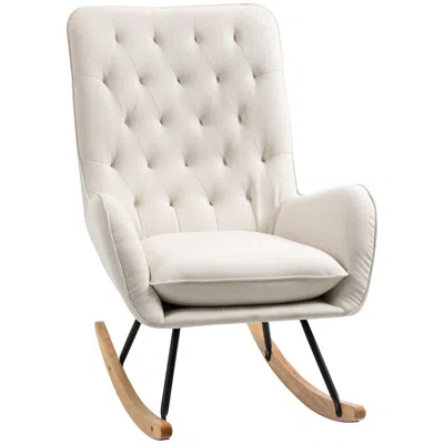 Hodetail Mid-century Fabric Rocking Chair Sofa Armchair Tufted Rocker Wingback Accent Chair With Rubber Wood 