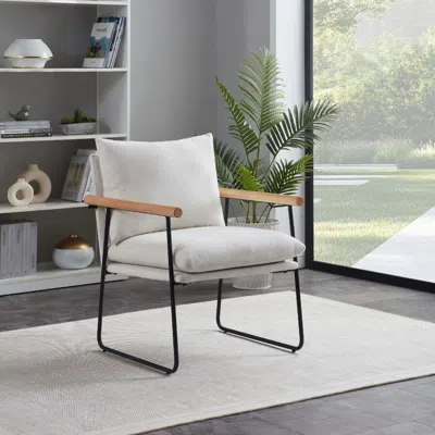 Hodetail Modern Accent Chair, Comfy Chair With Removable Cushion, Vanity Chair With Wood Armrests For Living 
