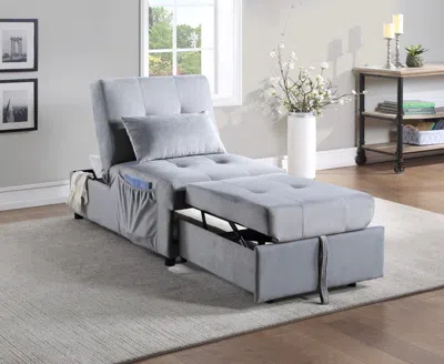 Hodetail Modern Lift Top Storage Bench With Pull-out Bed 1pc Gray Velvet Tufted Solid Wood Furniture Converti