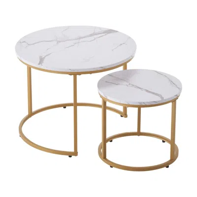Hodetail Nesting Coffee Table Set Of 2, 23.6 In Round Coffee Table, Nesting Tables For Small Place, Vintage E