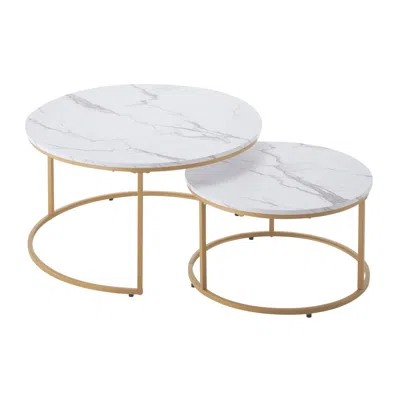 Hodetail Nesting Coffee Table Set Of 2, 31.5 In Round Coffee Table, Nesting Tables For Small Place, Vintage E