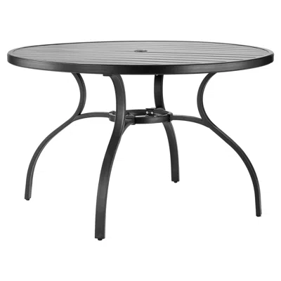 Hodetail Outdoor Patio Dining Table, 47 Inch Round Metal Steel Slat Backyard Bistro Tables, With 1.5 In Umbre
