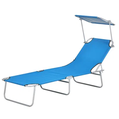 Hodetail Outdoor Pool Chaise Lounge Chair, Folding Tanning Chair With Sun Shade, Blue