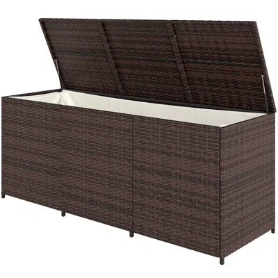 Hodetail Outdoor Storage Box Brown Pe Rattan Wicker Deck Box Inner Liner Patio Furniture Cushions Pool Toys G
