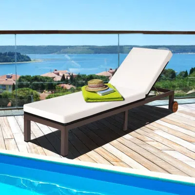 Hodetail Outdoor Wicker Patio Chaise Lounge Recliner Chair With 5-position Adjustment And Wheels