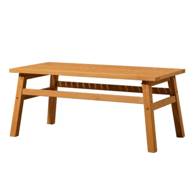 Hodetail Outdoor Wood Coffee Table, 42" Farmhouse Side Table For Patio, Solid Cedar Wood Accent Table With Sl