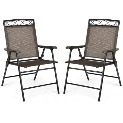 Hodetail Set Of 2 Patio Folding Chairs Sling Portable Dining Chair Set With Armrest