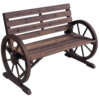 Hodetail Wagon Wheel Bench Rustic 2-person Outdoor Patio Carbonized Finish With Backrest