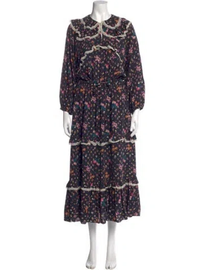 Pre-owned Hofmann Copenhagen Floral Print Long Dress In Blue