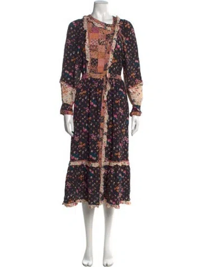 Pre-owned Hofmann Copenhagen Floral Print Midi Length Dress In Black
