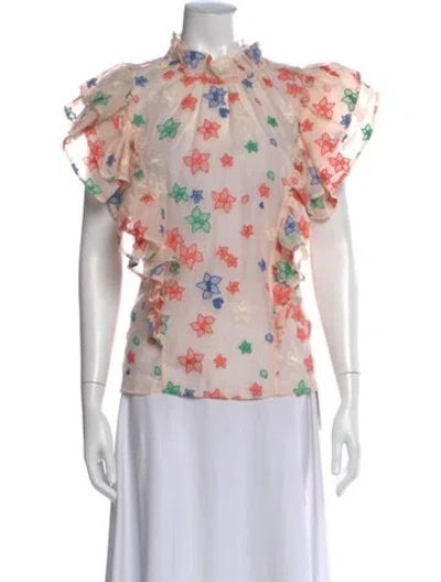 Pre-owned Hofmann Copenhagen Floral Print Short Sleeve Blouse In Neutral
