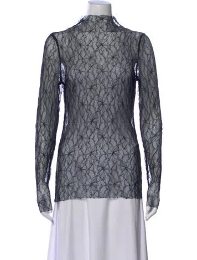 Pre-owned Hofmann Copenhagen Lace Pattern Mock Neck Top In Black