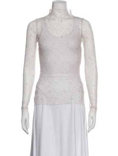 Pre-owned Hofmann Copenhagen Lace Pattern Mock Neck Top In White