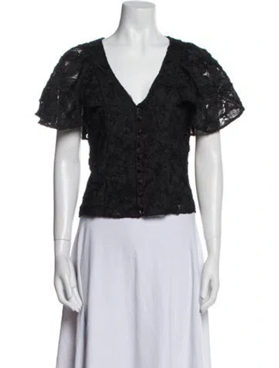 Pre-owned Hofmann Copenhagen Lace Pattern V-neck Crop Top In Black