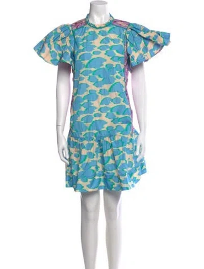 Pre-owned Hofmann Copenhagen Printed Mini Dress In Blue