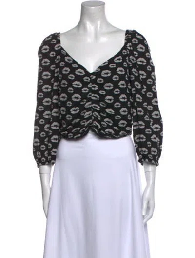 Pre-owned Hofmann Copenhagen Printed V-neck Crop Top In Black