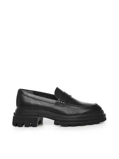 Hogan Polished Leather Loafers In Black