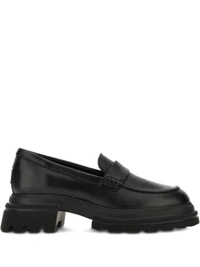 Hogan 10-storey Smooth Leather And Workwear Sole Loafers Shoes