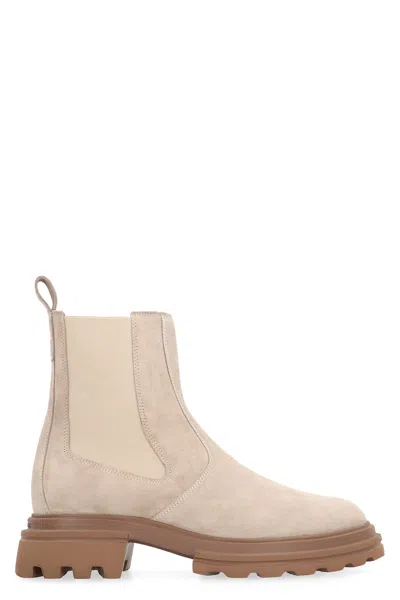 Hogan 10-storey Suede Chelsea Boots In Beige