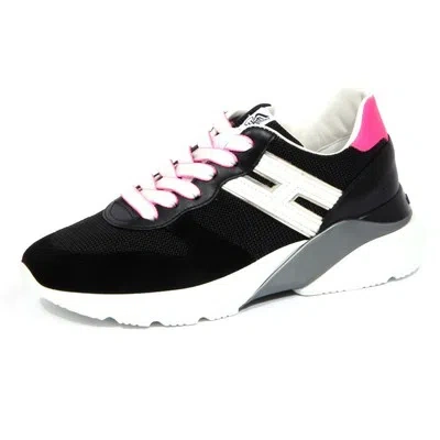 Pre-owned Hogan 1650j Sneaker Donna Black  Active One H385 Fabric/leather Shoe Woman In Nero