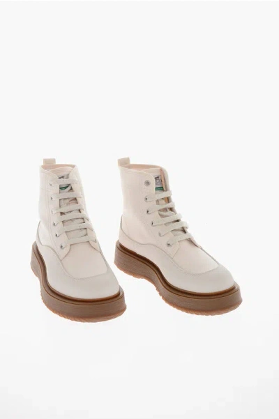 Hogan 3r Recycled-canvas Untraditional Lace-up Booties With Chunky In White