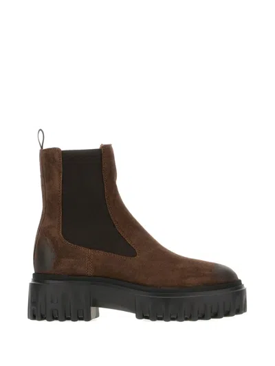 Hogan 50mm Elastic-panel Leather Boots In Brown
