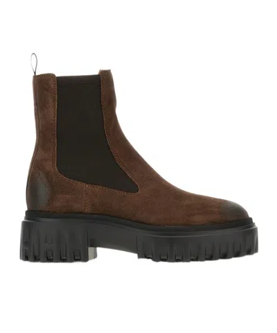 Hogan 50mm Elastic-panel Leather Boots In Brown